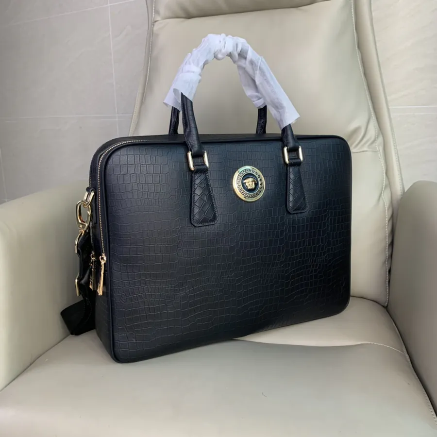 Versace Double Zip Grained Calfskin Briefcase