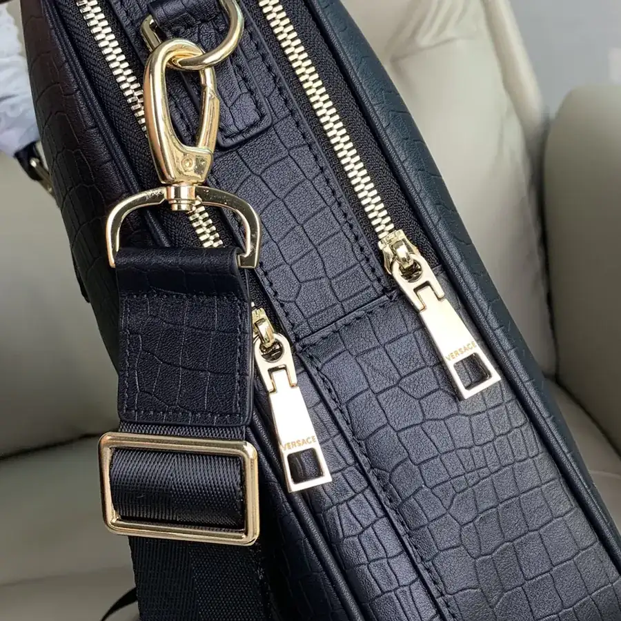 Versace Double Zip Grained Calfskin Briefcase