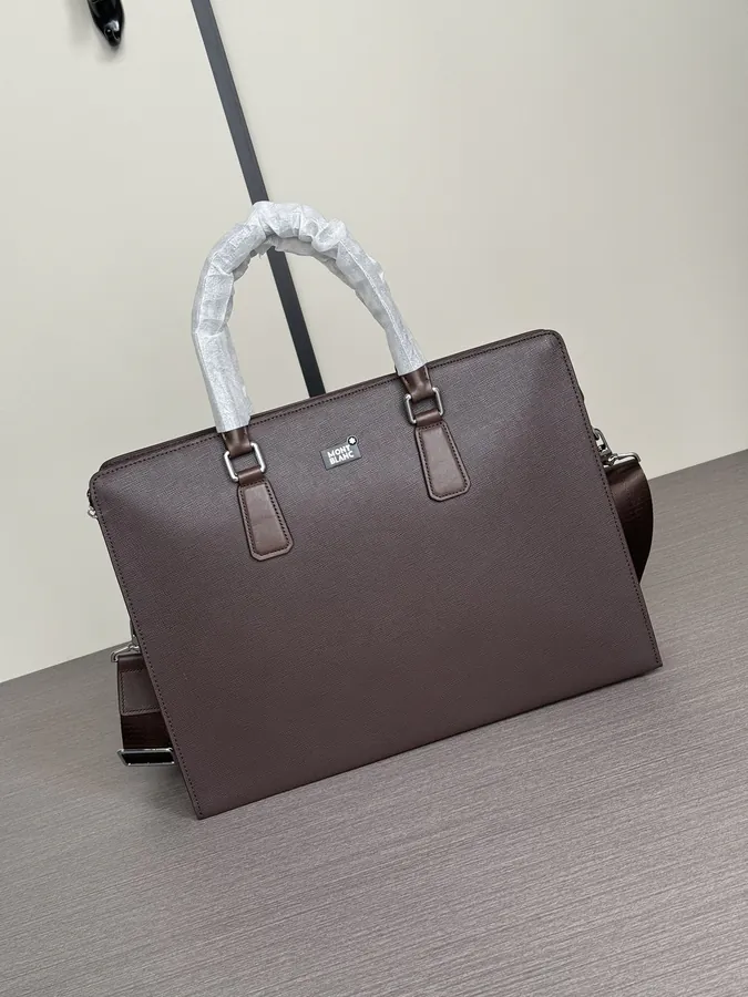 Montblanc Briefcase Premium Leather Design, Large Capacity, Black & Blue