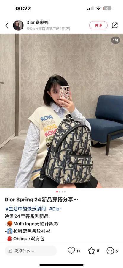Rider Backpack in Beige & Black Maxi Dior Oblique Jacquard