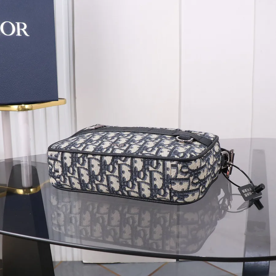 Safari Messenger Bag with Strap Black Oblique Print
