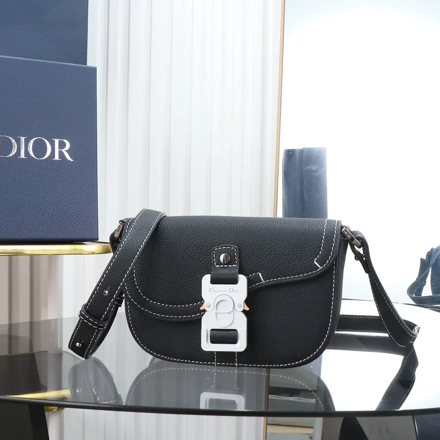Mini Saddle Messenger Bag Black Grained Calfskin