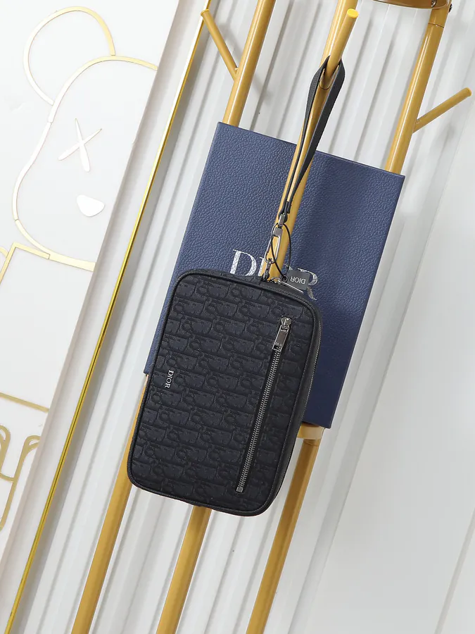 Dior Travel Cosmetic Bag with Oblique Print and Leather Trim