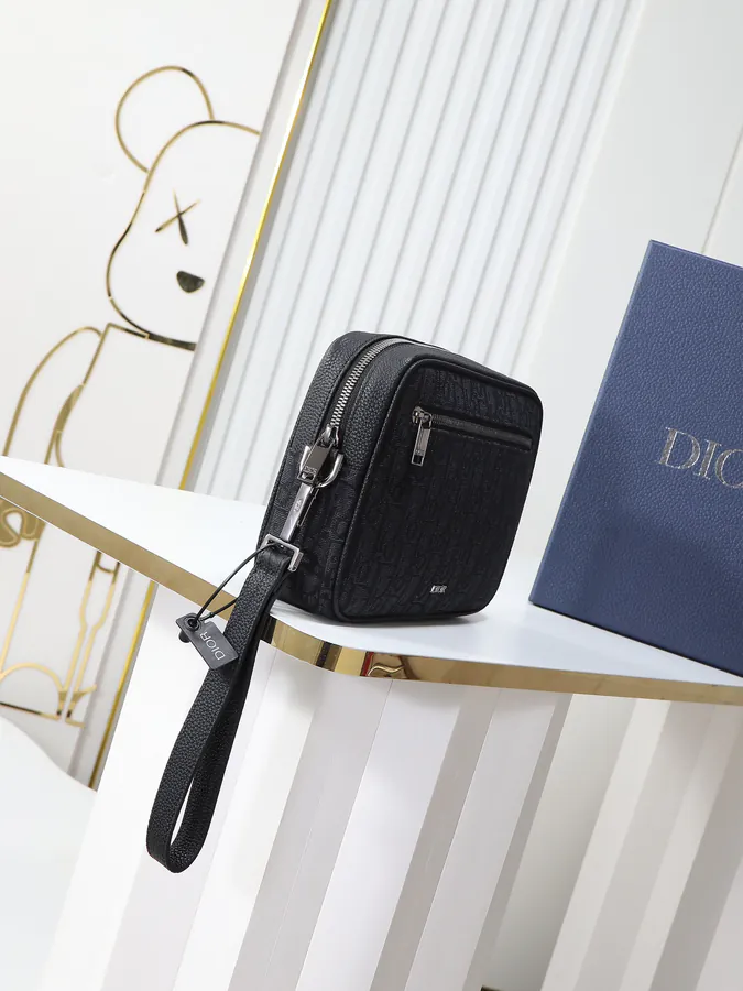 Dior Travel Cosmetic Bag with Oblique Print and Leather Trim
