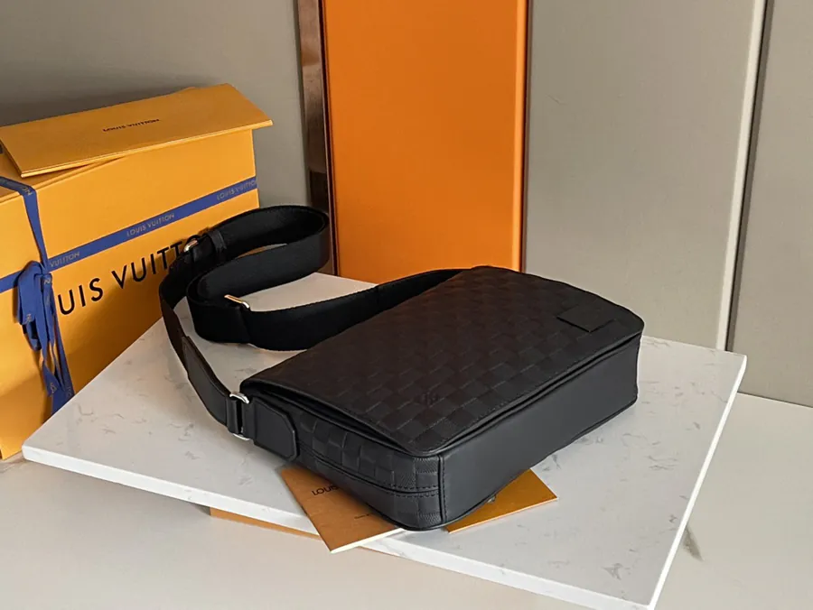 District Mini Messenger Bag with Damier Infini Canvas and Leather Trim