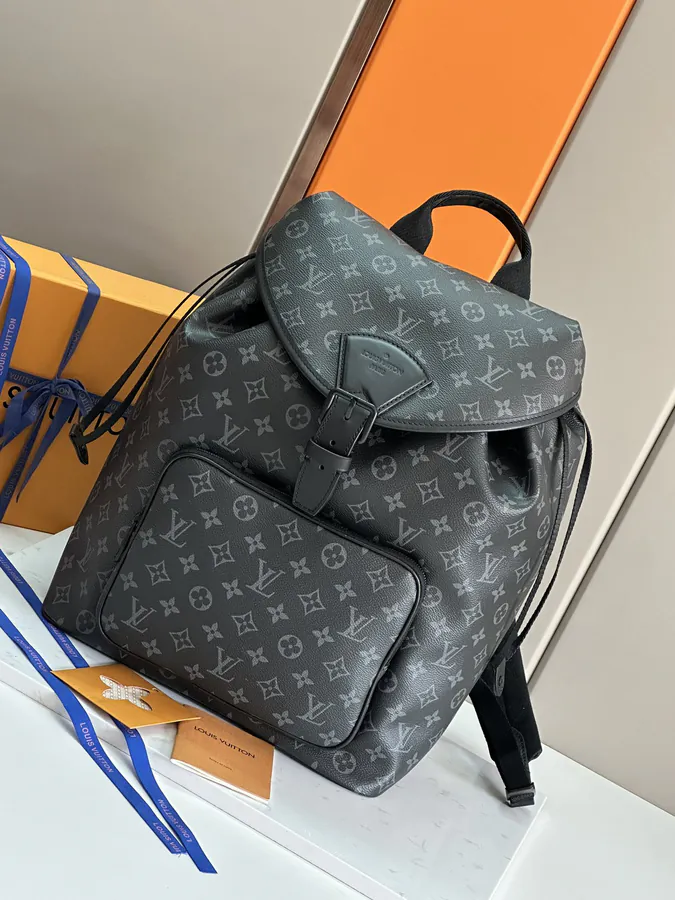 Montsouris Double Shoulder Bag with Monogram Eclipse Canvas and Leather Trim