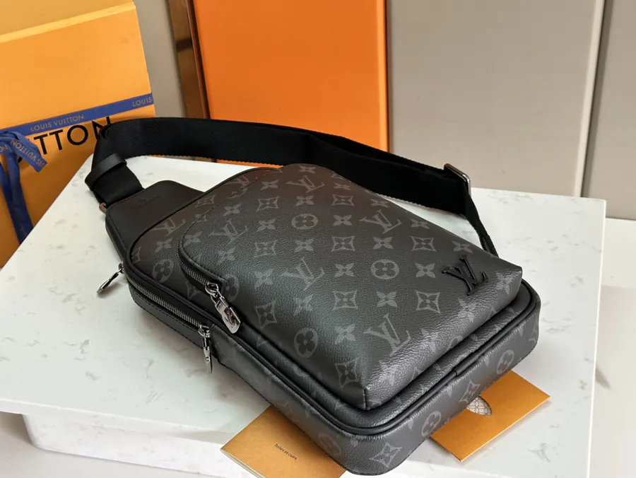 Avenue Shoulder Bag with Monogram Macassar Canvas and Leather Trim