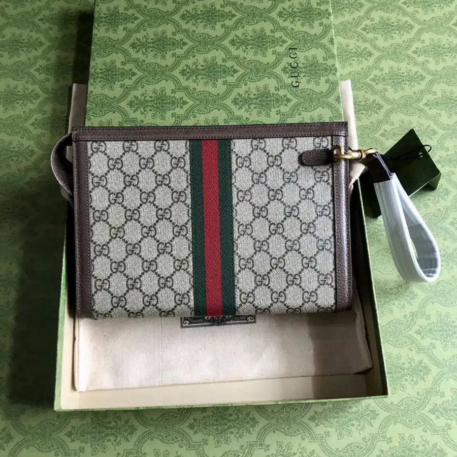 Ophidia Series Handbag with Red Green Webbing and Double G Accents
