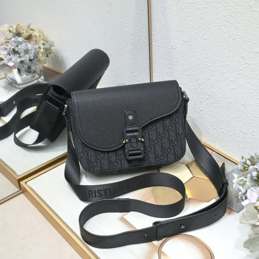 Mini Saddle Messenger Bag in Black Grained Calfskin