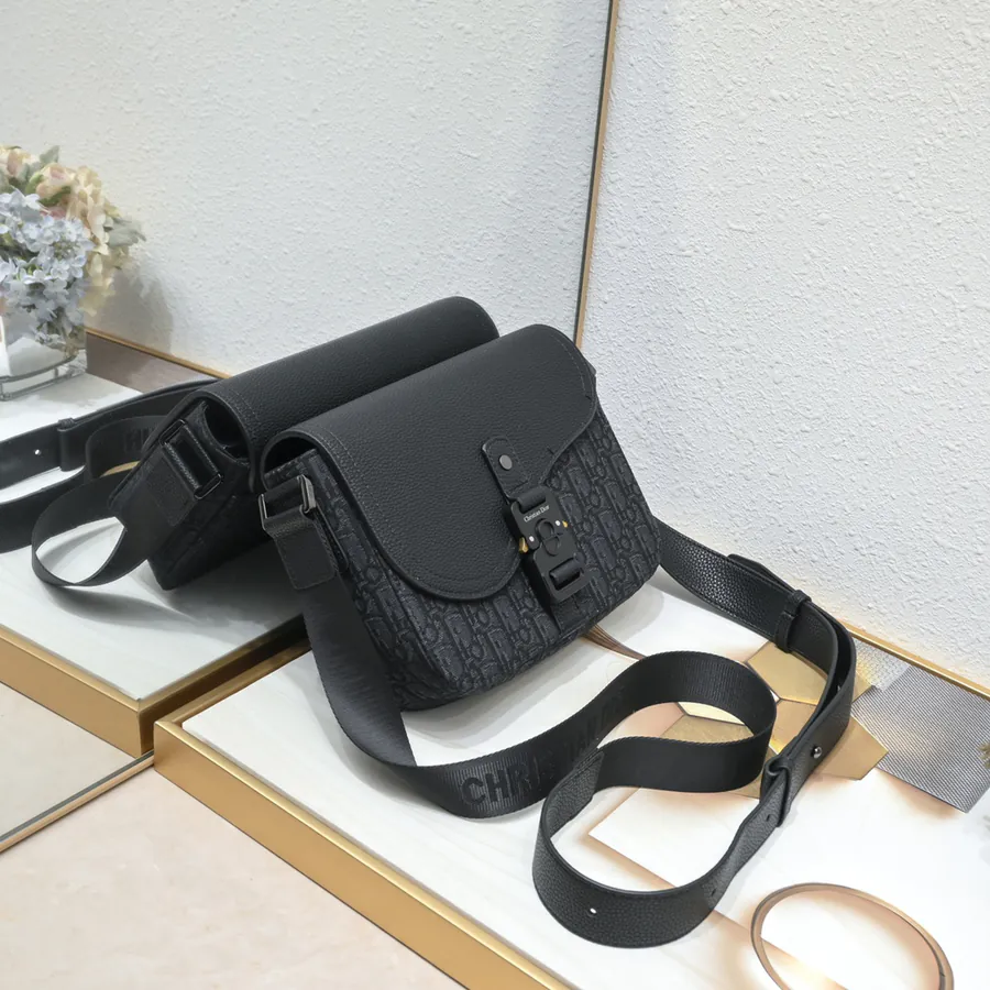 Mini Saddle Messenger Bag in Black Grained Calfskin