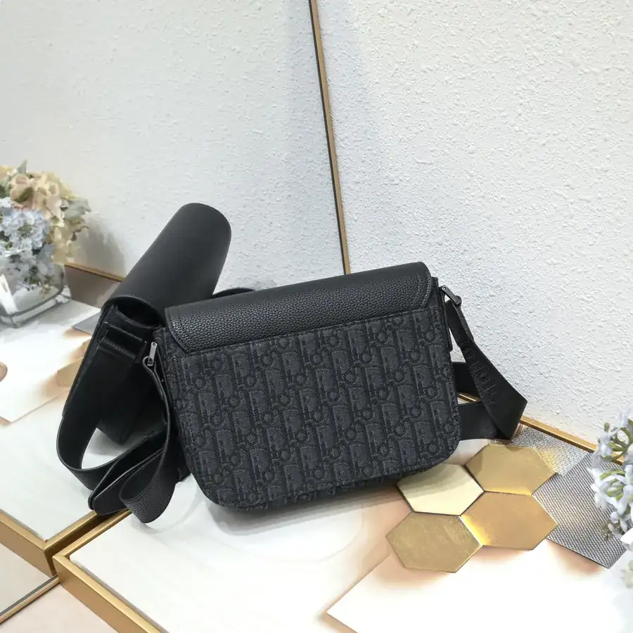Mini Saddle Messenger Bag in Black Grained Calfskin