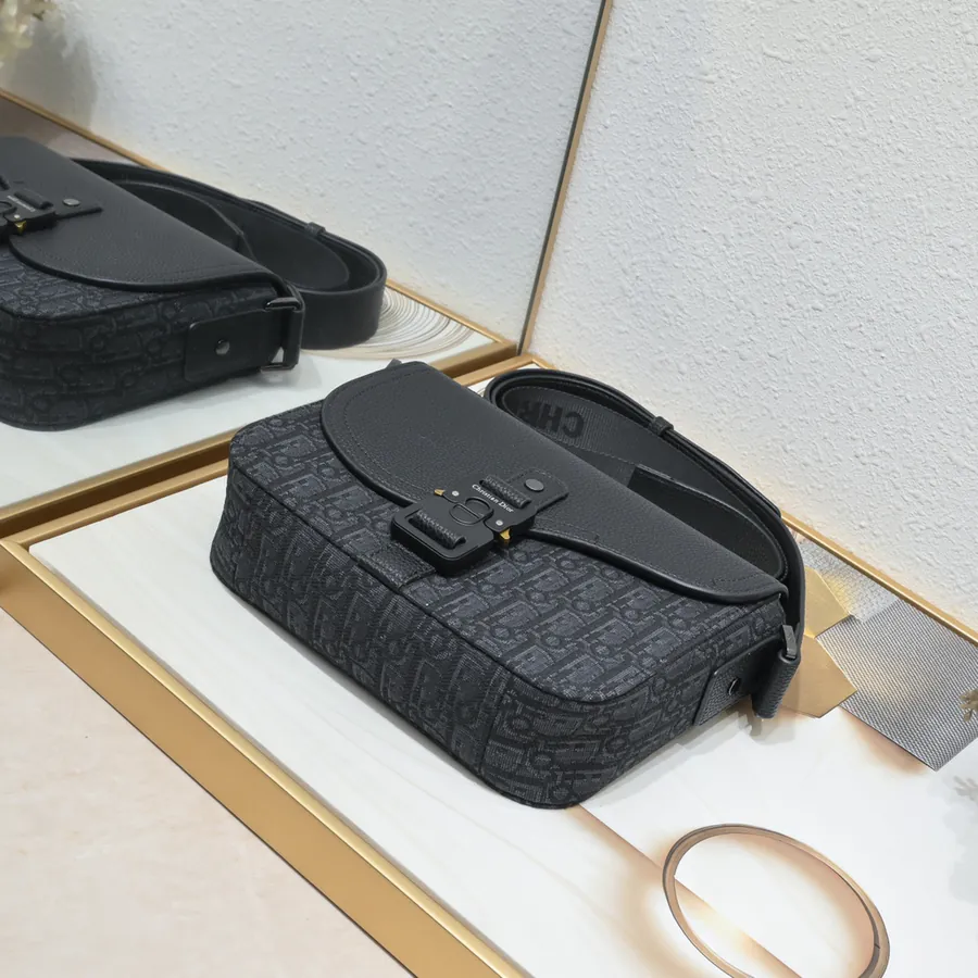 Mini Saddle Messenger Bag in Black Grained Calfskin