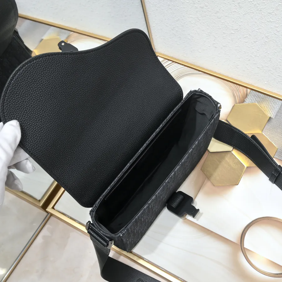 Mini Saddle Messenger Bag in Black Grained Calfskin