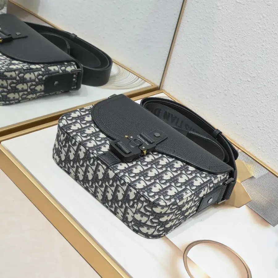 Mini Saddle Messenger Bag in Black Grained Calfskin