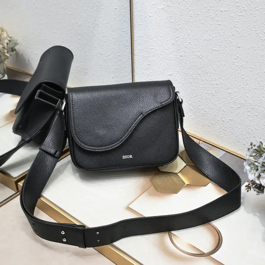 Mini Saddle Messenger Bag in Black Grained Calfskin