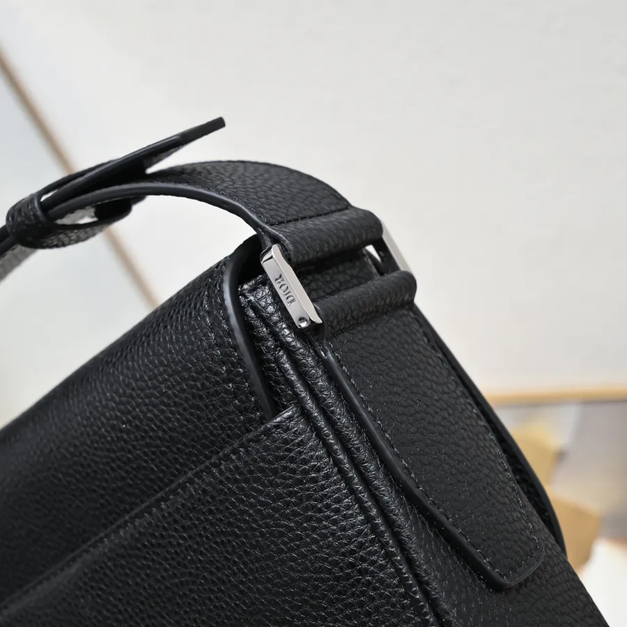 Mini Saddle Messenger Bag in Black Grained Calfskin