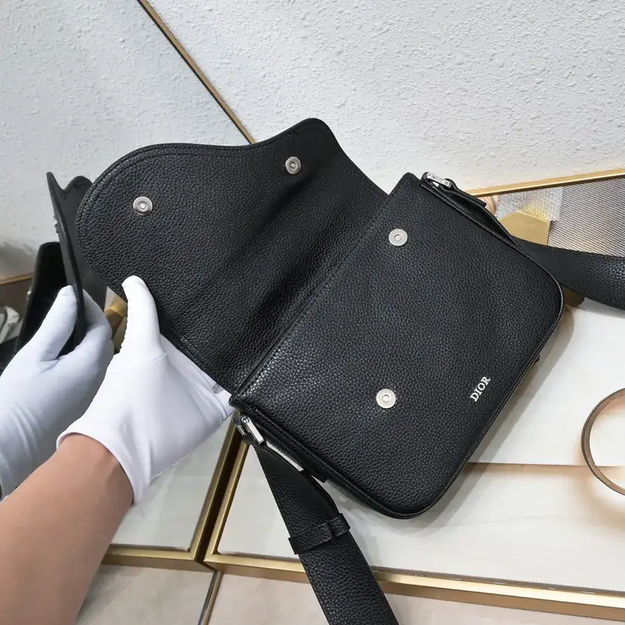 Mini Saddle Messenger Bag in Black Grained Calfskin