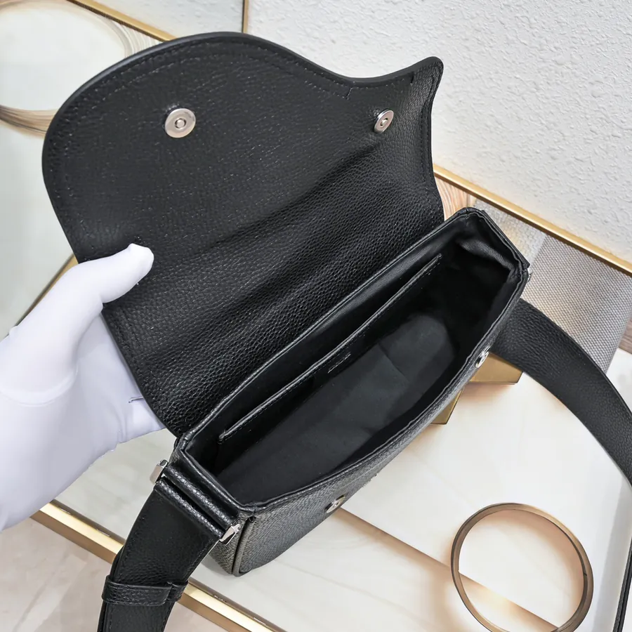 Mini Saddle Messenger Bag in Black Grained Calfskin