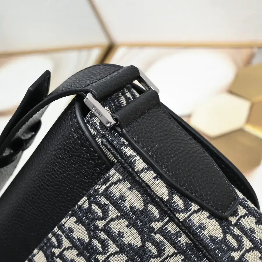 DIOR Mini Saddle Messenger Bag in Black Grained Calfskin