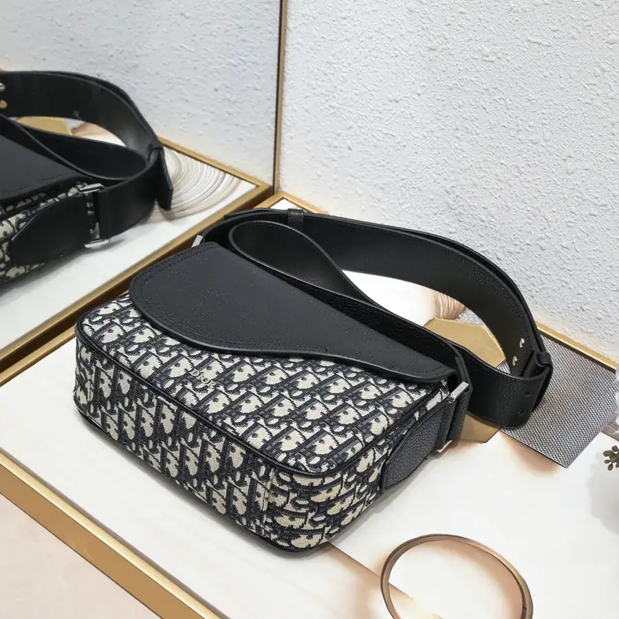 DIOR Mini Saddle Messenger Bag in Black Grained Calfskin
