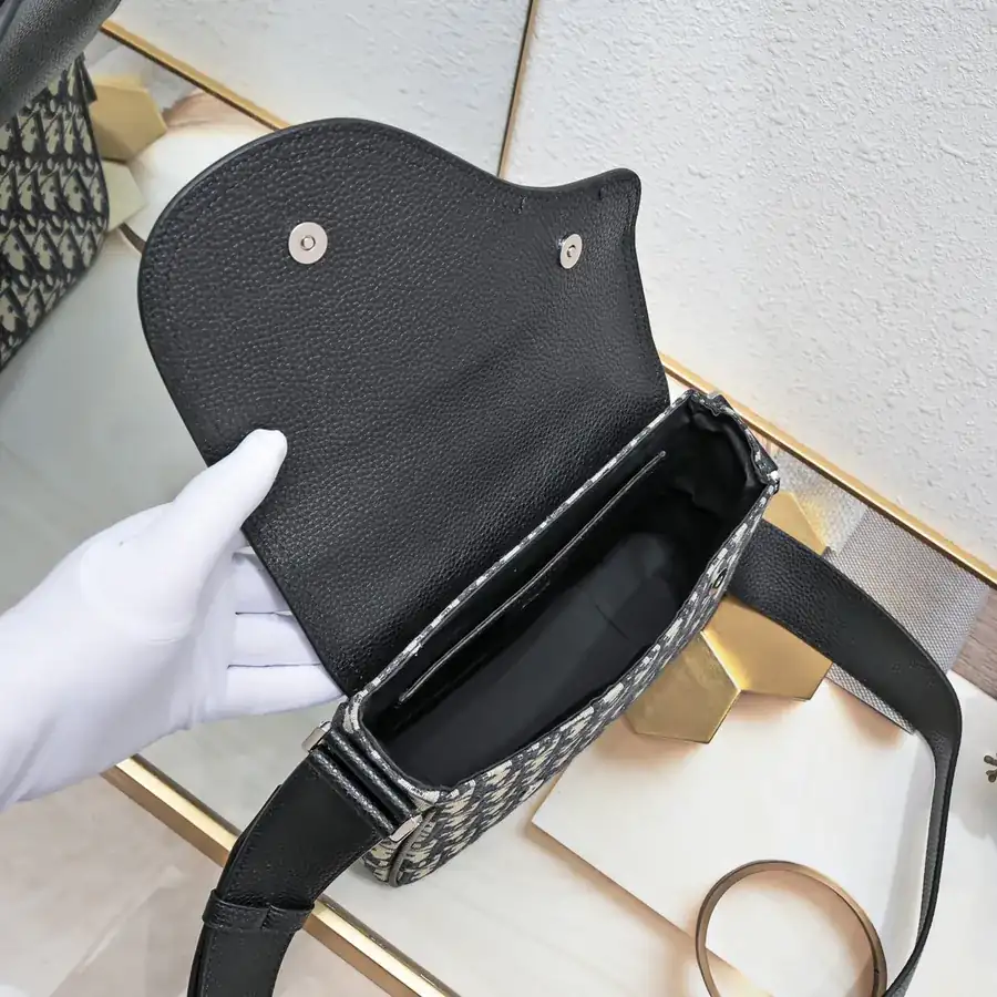 DIOR Mini Saddle Messenger Bag in Black Grained Calfskin