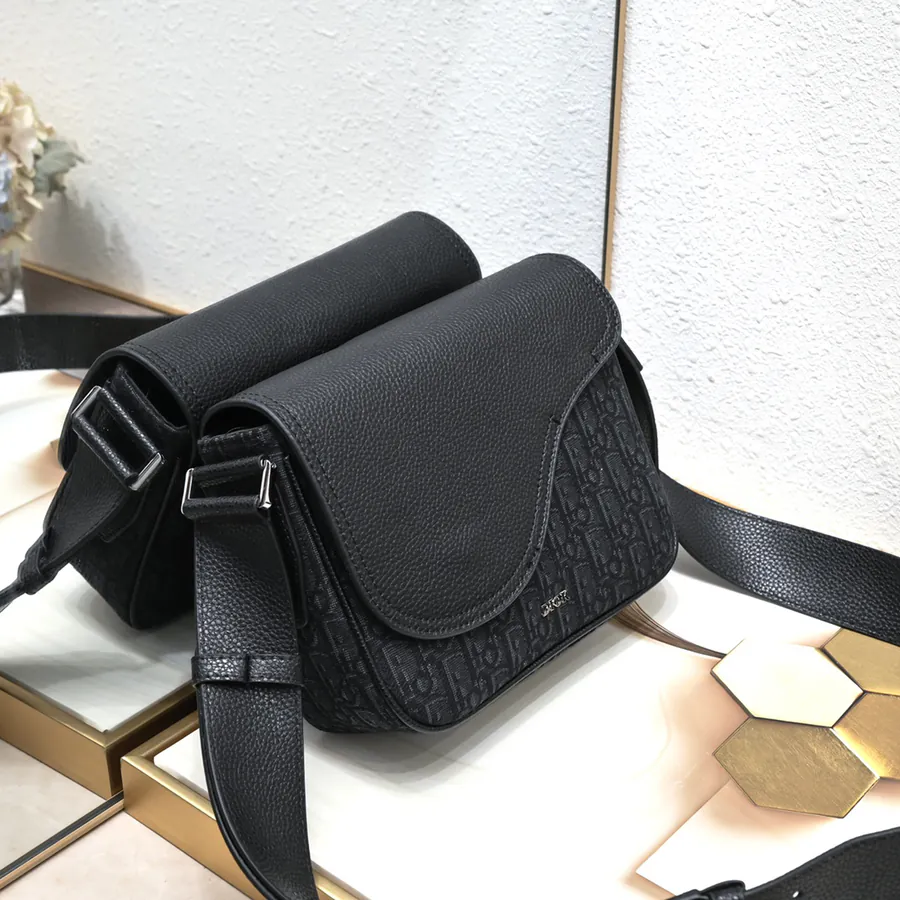 Mini Saddle Messenger Bag in Black Grained Calfskin