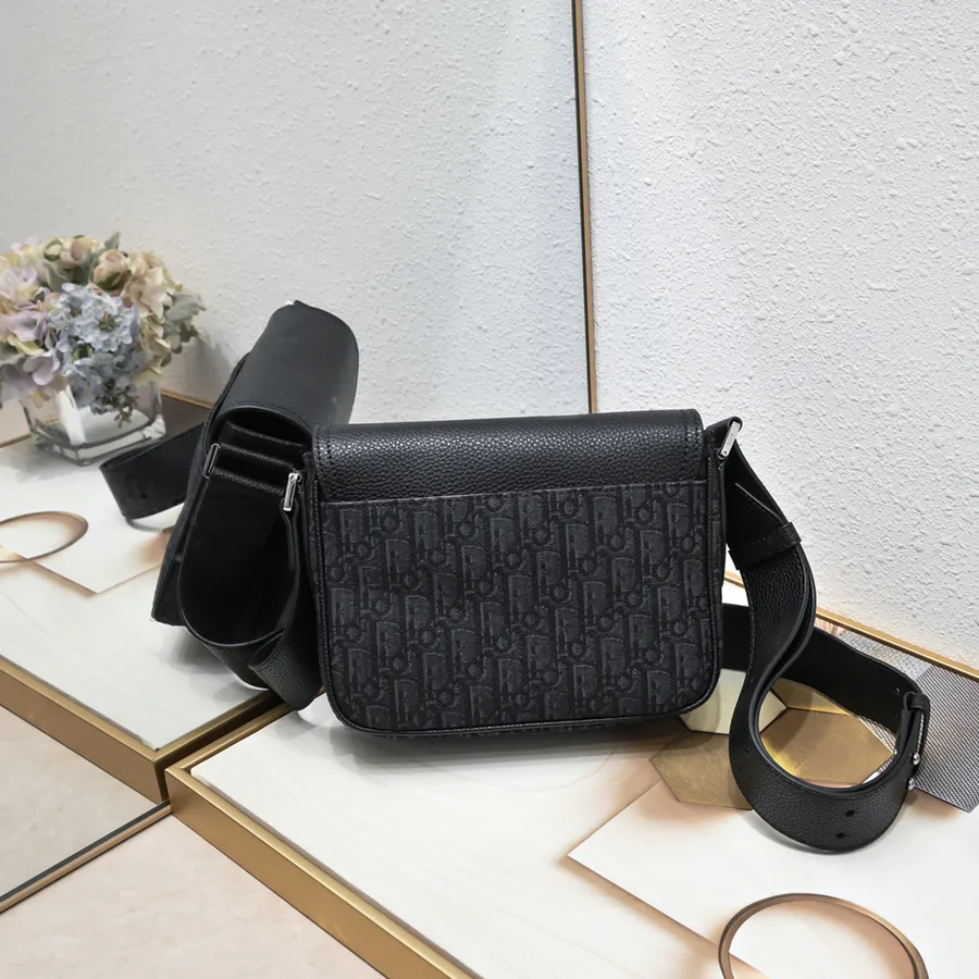 Mini Saddle Messenger Bag in Black Grained Calfskin