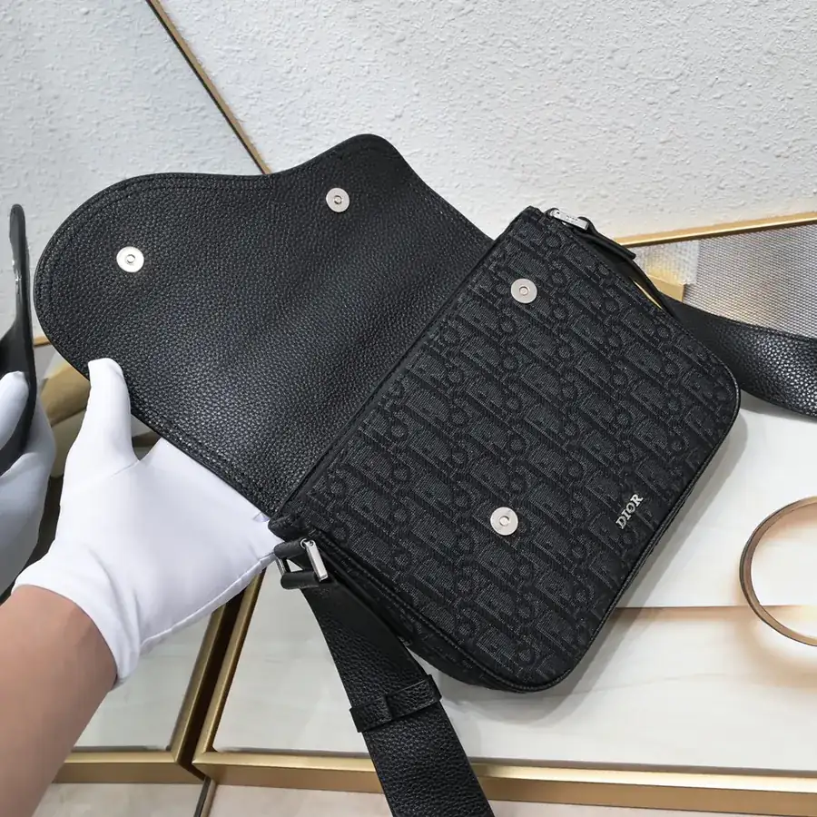 Mini Saddle Messenger Bag in Black Grained Calfskin