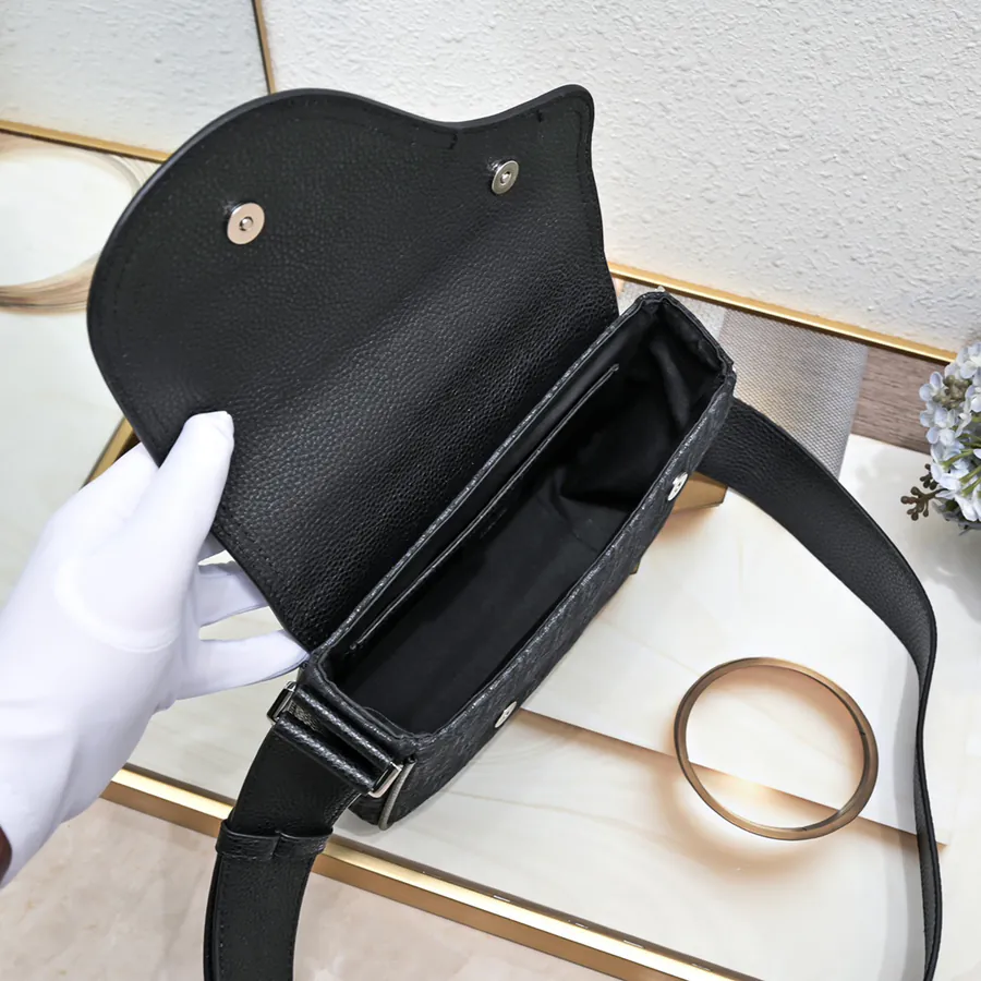 Mini Saddle Messenger Bag in Black Grained Calfskin