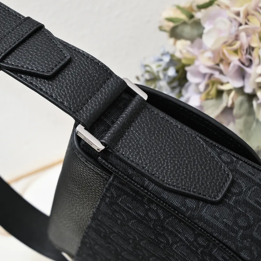 Mini Saddle Messenger Bag in Black Grained Calfskin