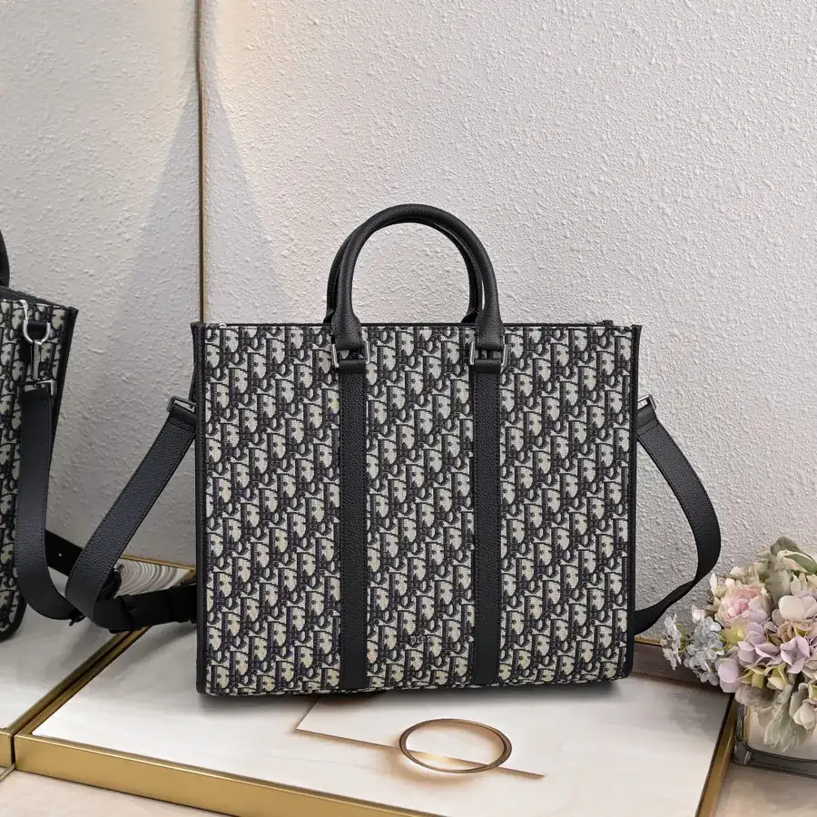 East West Handbag with Black Oblique Print