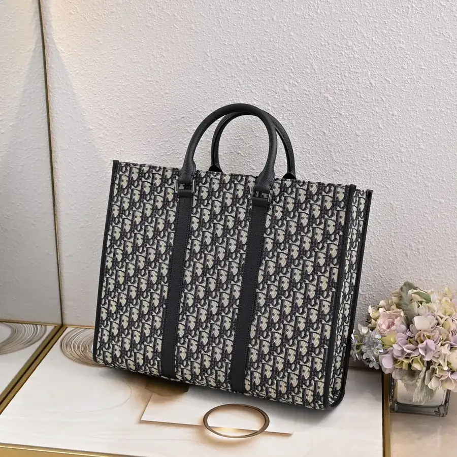East West Handbag with Black Oblique Print