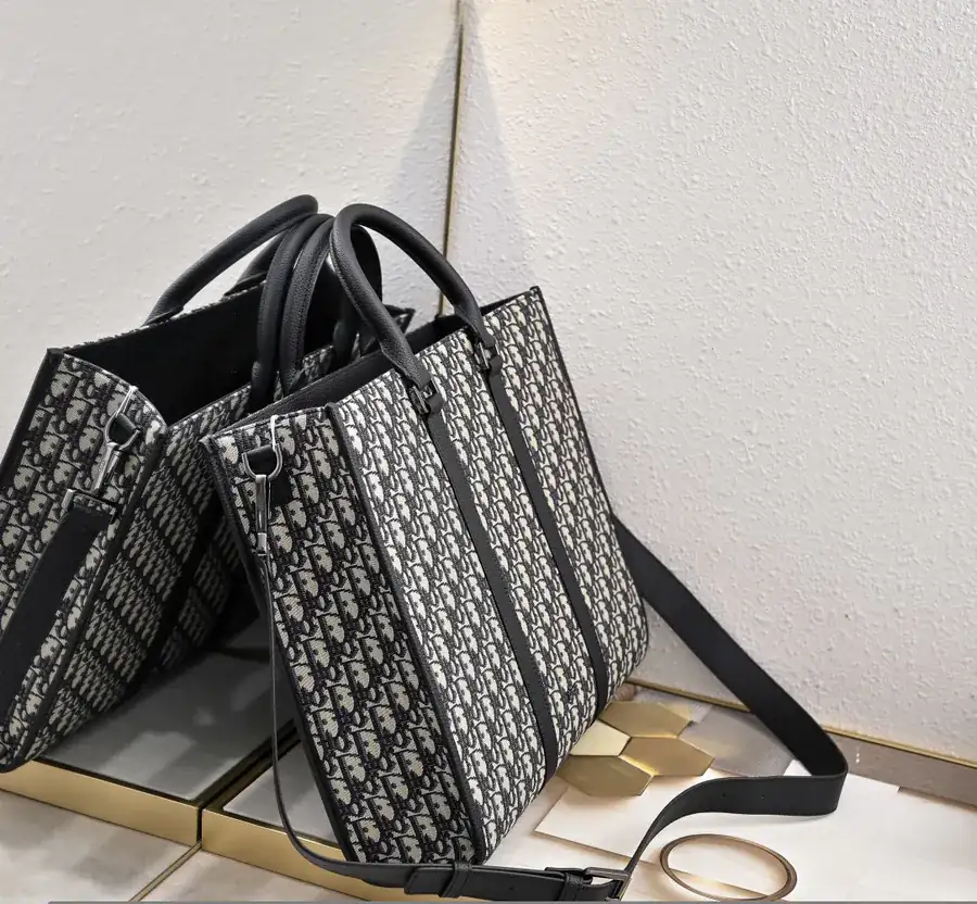 East West Handbag with Black Oblique Print