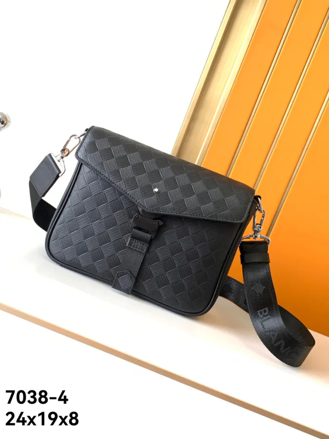 Montblanc 7038 4 Black Genuine Leather Crossbody Bag
