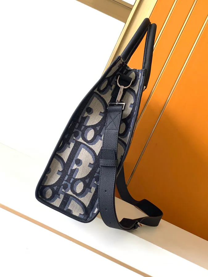 New 232# Blue D Bag Saddle Tote with Luxury Black Grained Calfskin