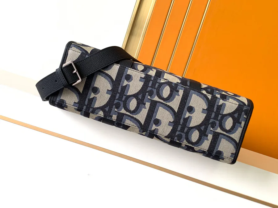 New 232# Blue D Bag Saddle Tote with Luxury Black Grained Calfskin
