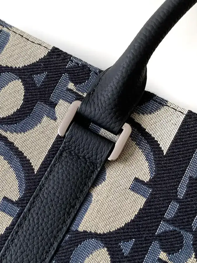 New 232# Blue D Bag Saddle Tote with Luxury Black Grained Calfskin