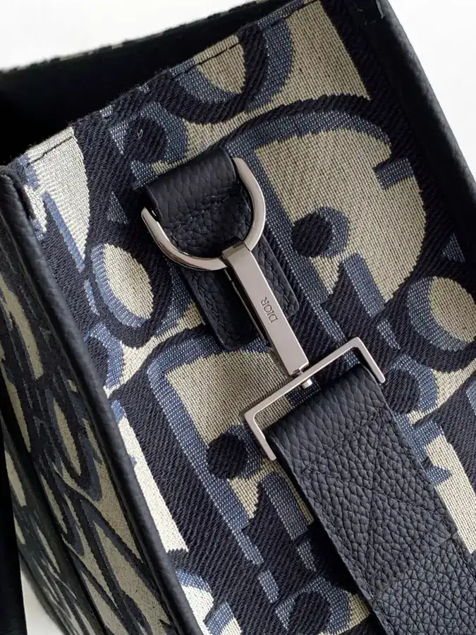 New 232# Blue D Bag Saddle Tote with Luxury Black Grained Calfskin
