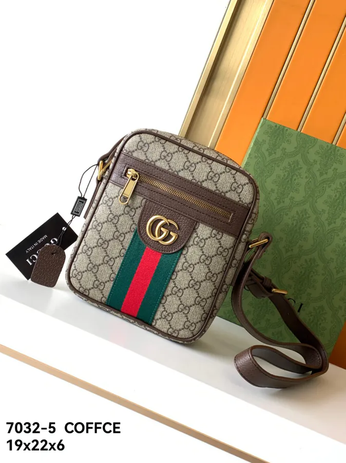 G Brand Coffee Colored Bucket Bag with GG Canvas and Leather