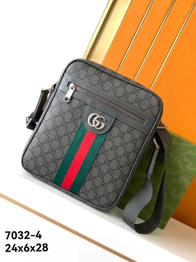 G Brand Bucket Bag with GG Canvas and Grained Calfskin