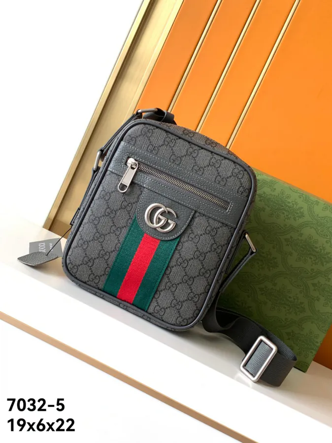 G Brand Bucket Bag with GG Canvas and Grained Calfskin
