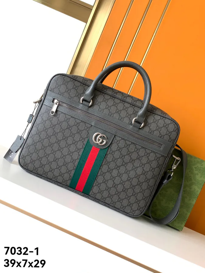 G Brand Bucket Bag with GG Canvas and Grained Calfskin