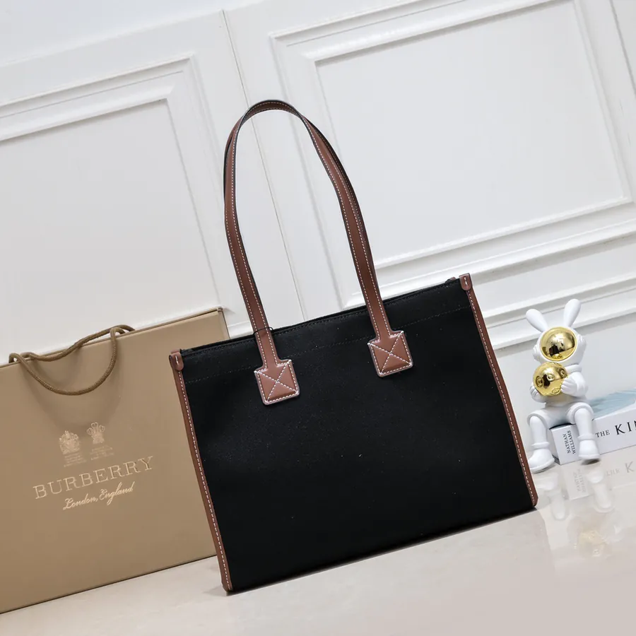 B House Freya Italian Tote Bag with Dual Color Canvas and Leather
