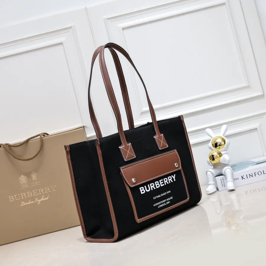 B House Freya Italian Tote Bag with Dual Color Canvas and Leather