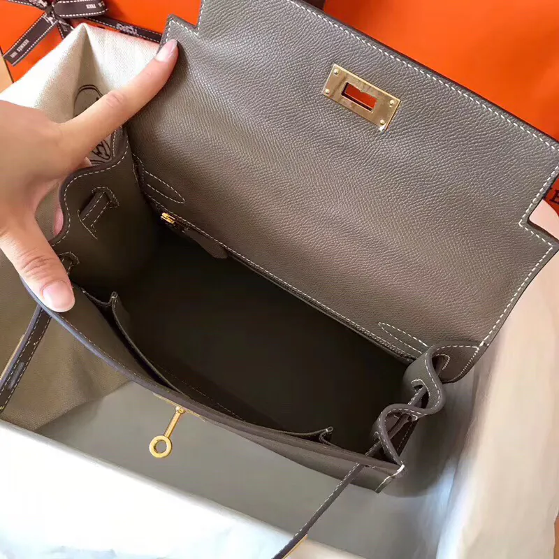Hermes Classic Handbag Grained Calfskin, Versatile Carry