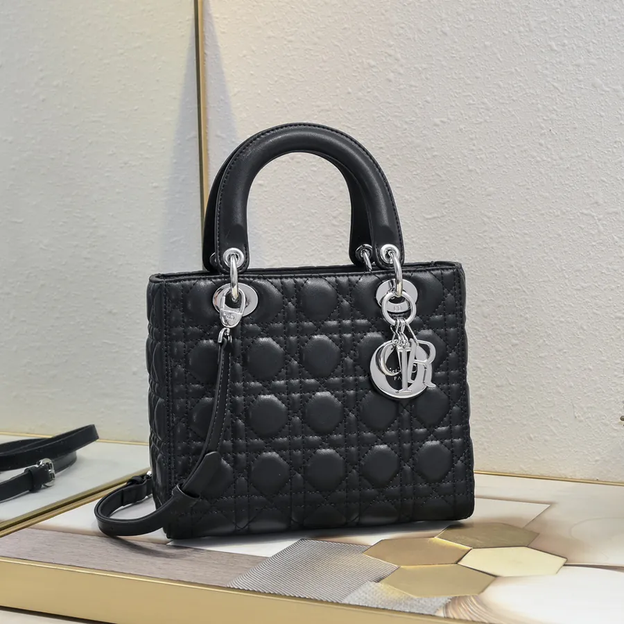 My Lady Black Silver Five Panel Leather Bucket Bag
