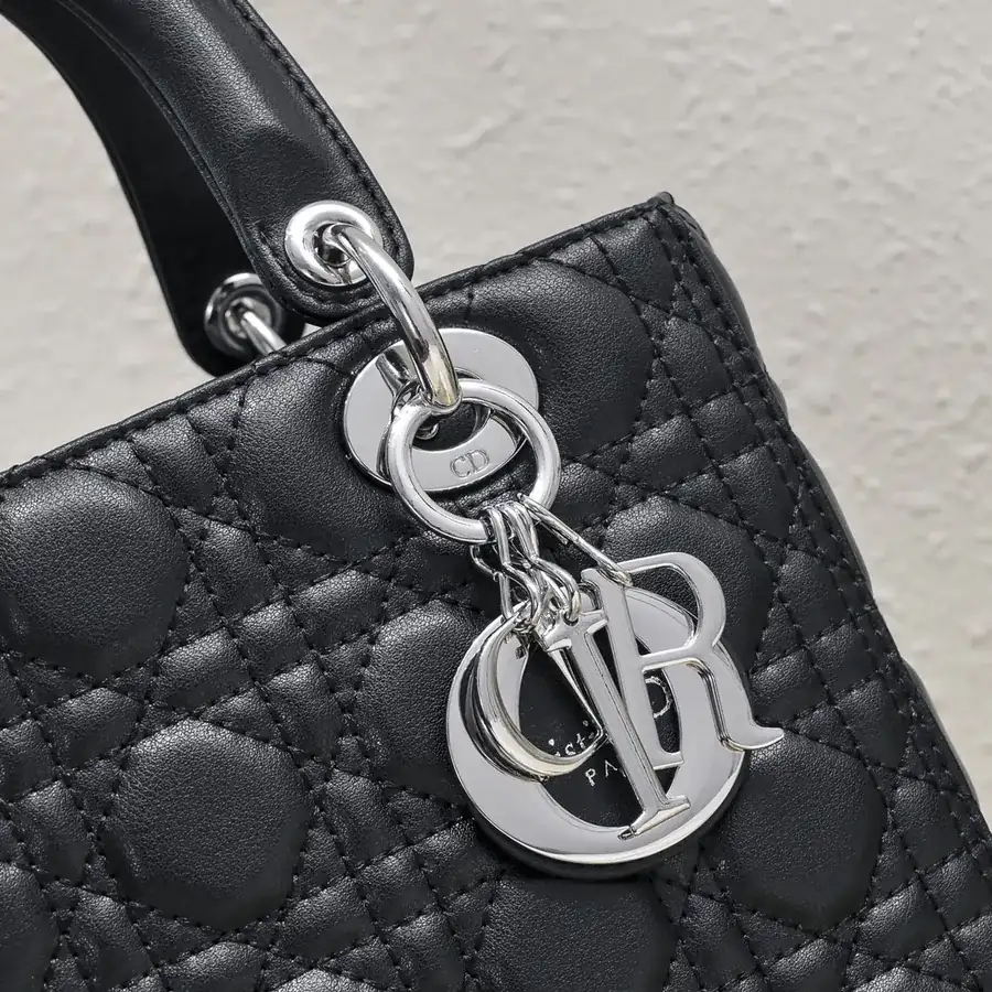 My Lady Black Silver Five Panel Leather Bucket Bag