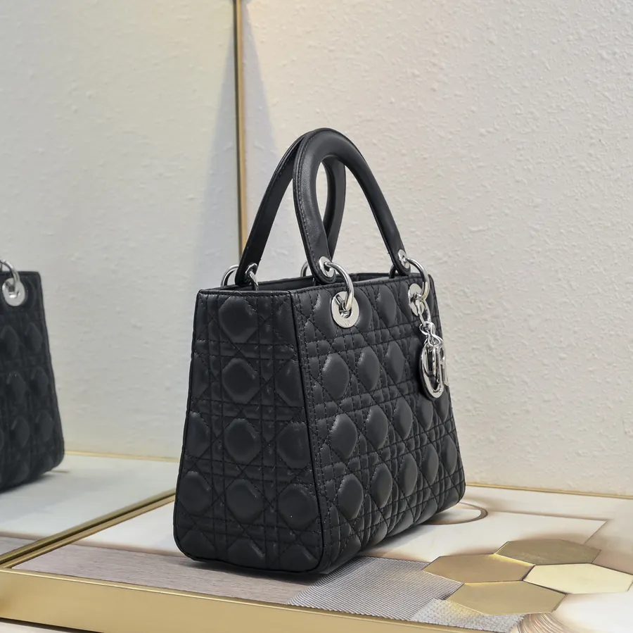 My Lady Black Silver Five Panel Leather Bucket Bag