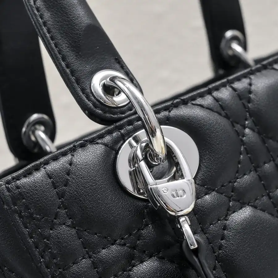My Lady Black Silver Five Panel Leather Bucket Bag