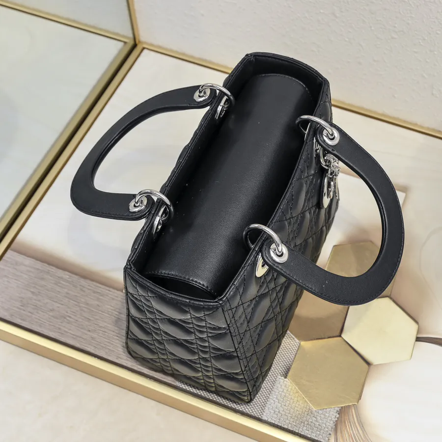 My Lady Black Silver Five Panel Leather Bucket Bag